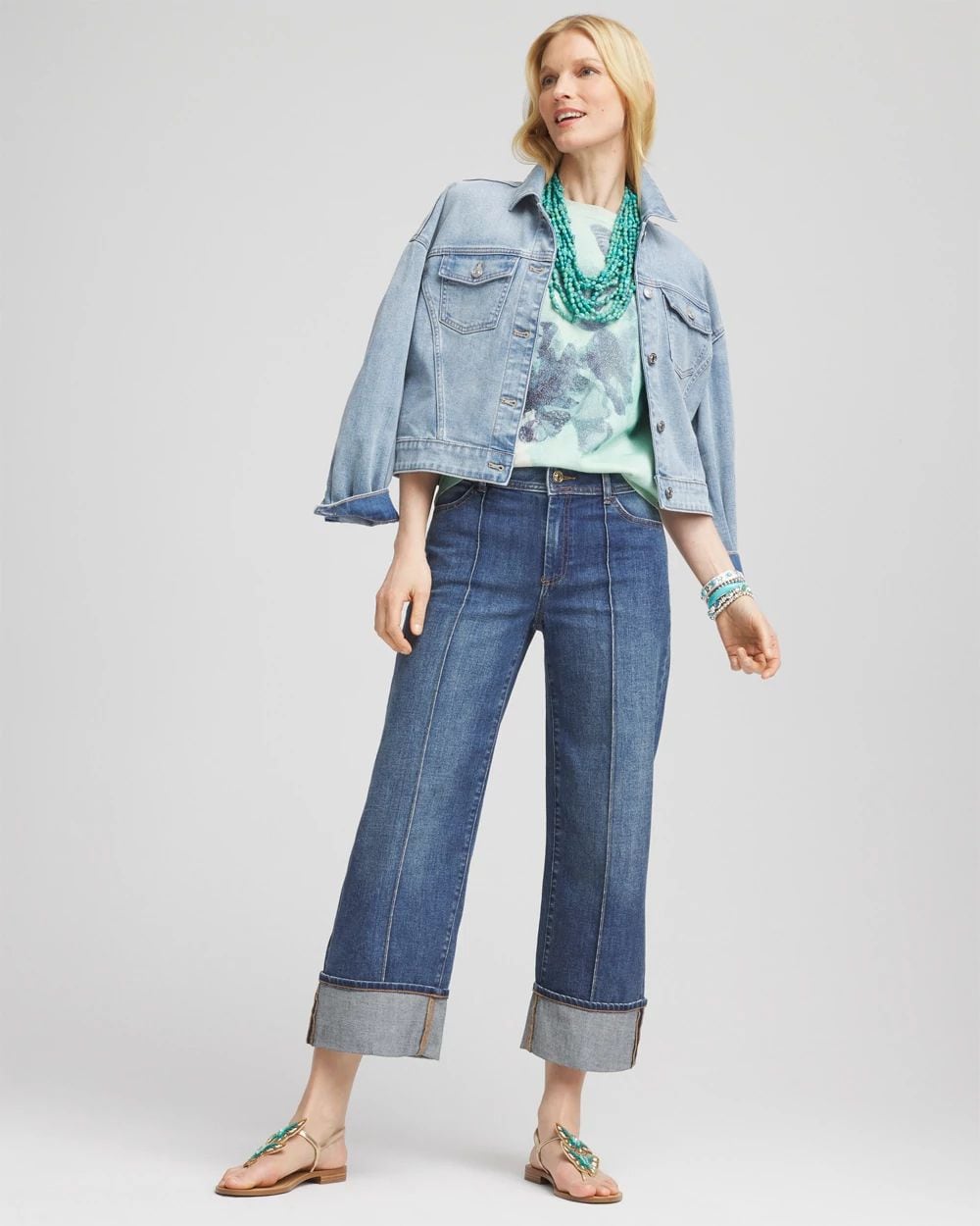 【COSYHARU】Pintuck Over Wide Denim Pintuck High-Cuff Cropped Jeans | Chico's